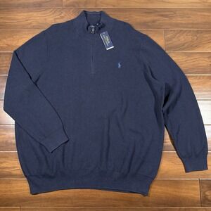 Polo Ralph Lauren Men's Size 4XLT Blue Mesh Knit Cotton Quarter Zip‎ Sweater